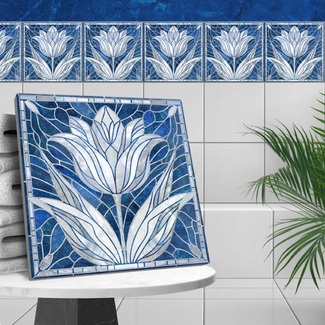 Azulejo Mosaico de flores de tulipán - Mármol azul y perla (Subido por el creador)