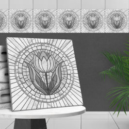 Azulejo Mosaico de flores de tulipán - Mármol blanco
