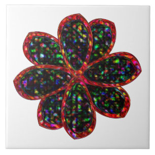 Azulejo Mosaico de flores negro y rojo Purpurina