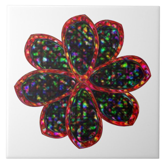 Azulejo Mosaico de flores negro y rojo Purpurina (Frente)