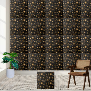 Azulejo Mosaico de fuegos artificiales en negro y oro
