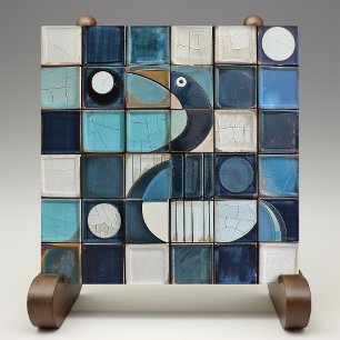 Azulejo Mosaico de Garza Azul Majestuosa Relieve Falso