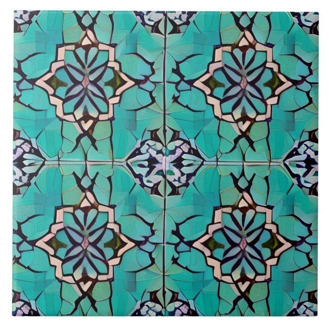 Azulejo Mosaico de imitación de estilo toscano en Verde az (Frente)