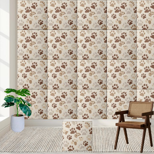 Azulejo Mosaico de impresión de trazo de tono neutro (Neutral Tone Paw Print Tile)
