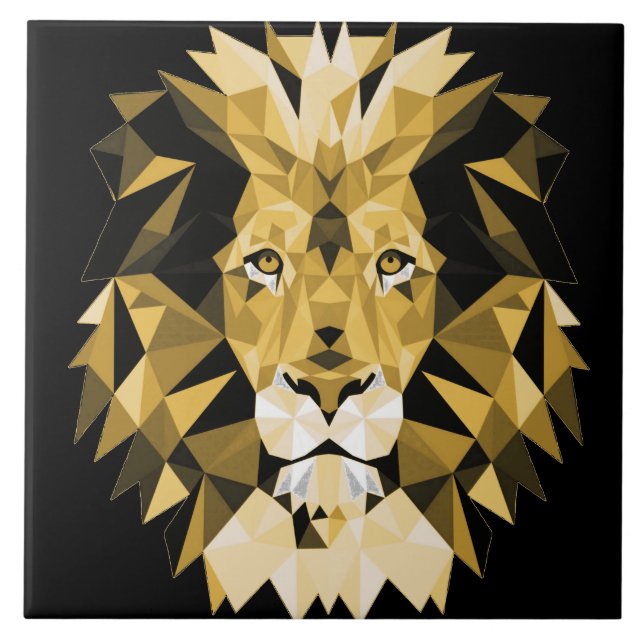 Azulejo Mosaico de león geométrico marrón (Frente)