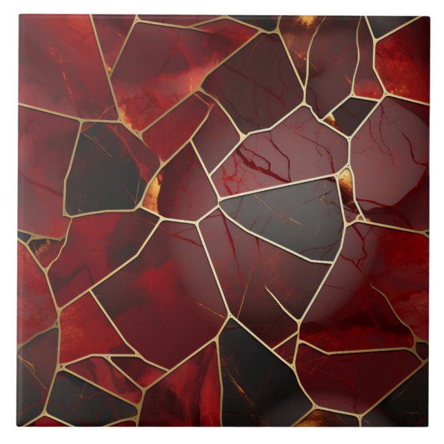Azulejo Mosaico de mármol de oro rojo, Ilustracion digital (Frente)