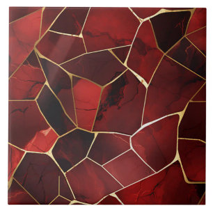 Azulejo Mosaico de mármol rojo profundo con contornos de o