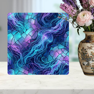 Azulejo Mosaico de Medusas Bioluminiscentes Azul Púrpura