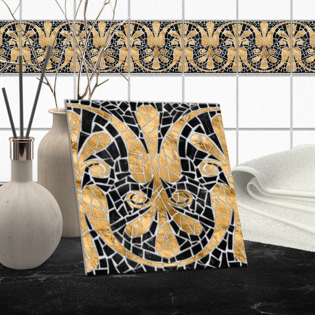 Azulejo Mosaico de mosaico roto griego negro y oro (Subido por el creador)