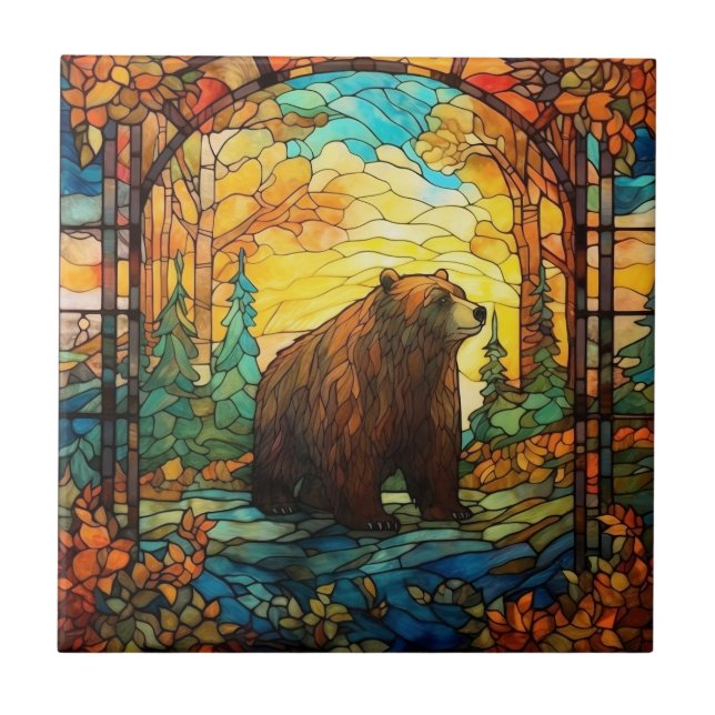 Azulejo Mosaico De Oso De Vidrio Manchado (Frente)