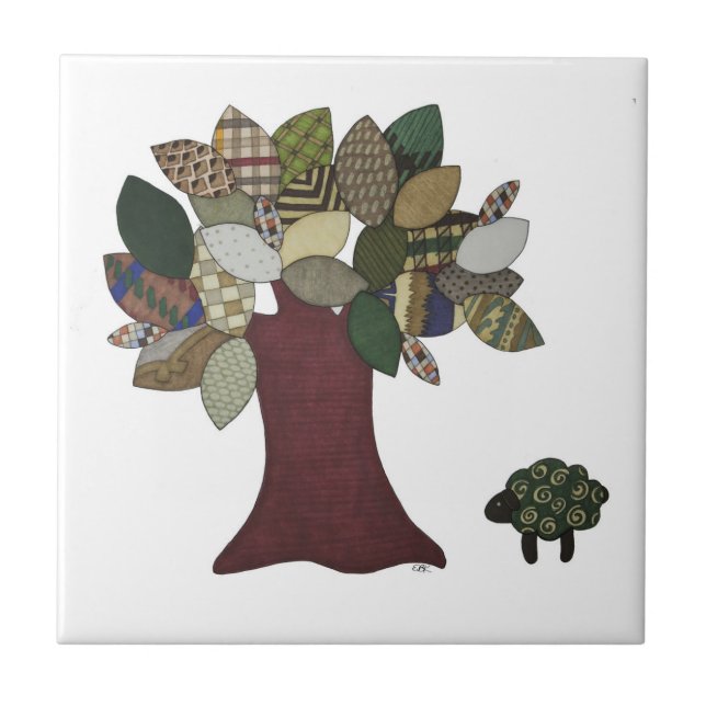 Azulejo Mosaico de oveja y árbol (Frente)