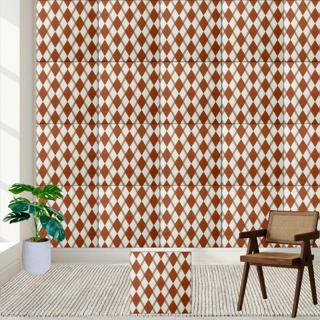 Azulejo Mosaico de patrón argla marrón y blanco (Brown and White Argyle Pattern Tile)