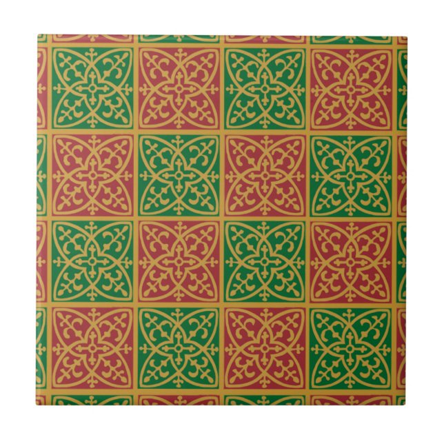 Azulejo Mosaico de patrón de vacaciones verdes rojas (Frente)