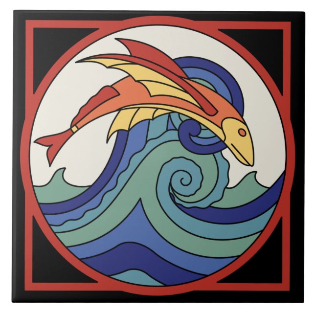 Azulejo Mosaico de pescado volador de la isla Catalina (Frente)