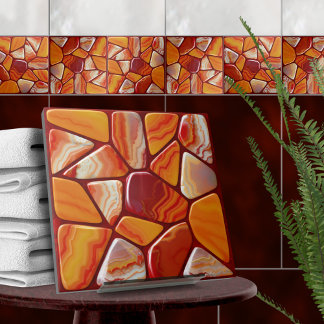Azulejo mosaico de piedras de ágata roja y amarilla