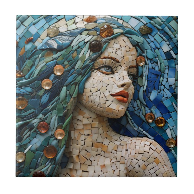 Azulejo Mosaico de Sirena Tejido de Cerámica Náutica (Frente)