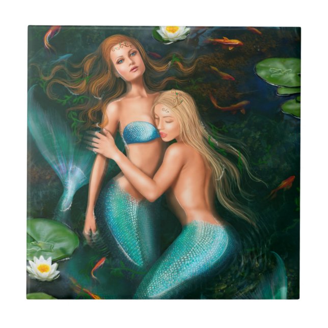 Azulejo Mosaico de sirenas decorativas cerámicas (Frente)