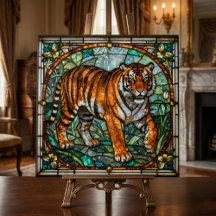 Mosaico de tigre de jungla de vidrio falso teñido
