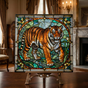 Azulejo Mosaico de tigre de jungla de vidrio falso teñido