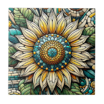 Mosaico de vidrio emplomado de girasol