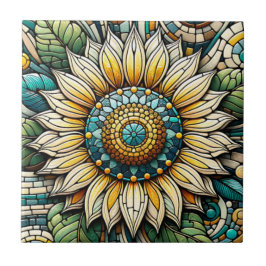 Azulejo Mosaico de vidrio emplomado de girasol