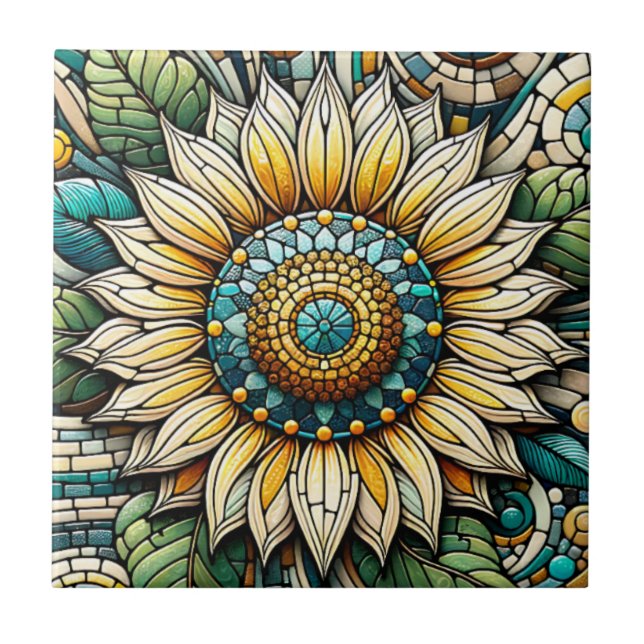 Azulejo Mosaico de vidrio emplomado de girasol (Frente)