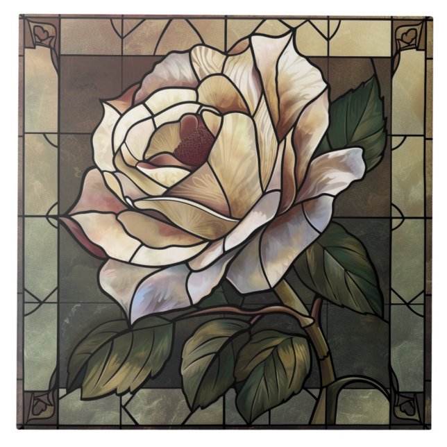 Azulejo Mosaico de vidrio manchado de rosa blanco (Frente)