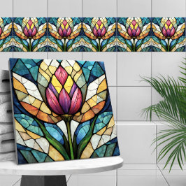 Azulejo Mosaico de vidrio teñido de flores de tulipán