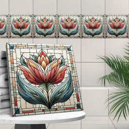 Azulejo Mosaico de vidrio teñido de flores de tulipán