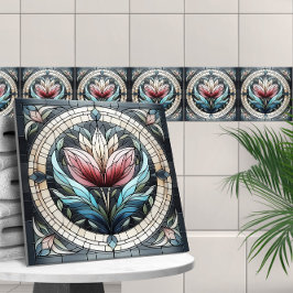Azulejo Mosaico de vidrio teñido de flores de tulipán