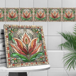 Azulejo Mosaico de vidrio teñido de flores de tulipán