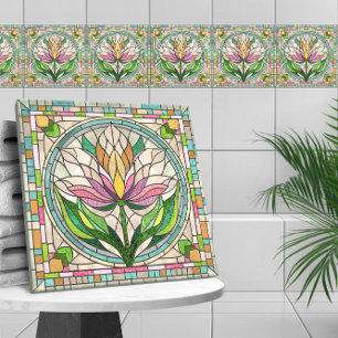 Azulejo Mosaico de vidrio teñido de flores de tulipán