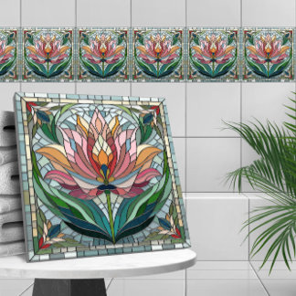 Azulejo Mosaico de vidrio teñido de flores de tulipán