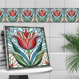 Azulejo Mosaico de vidrio teñido de flores de tulipán