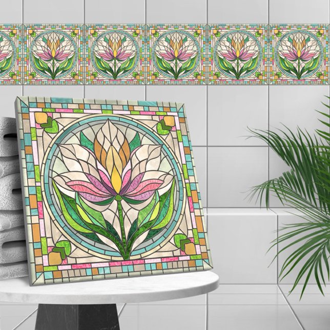 Azulejo Mosaico de vidrio teñido de flores de tulipán (Subido por el creador)
