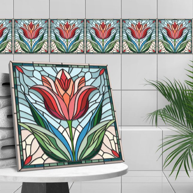 Azulejo Mosaico de vidrio teñido de flores de tulipán (Subido por el creador)