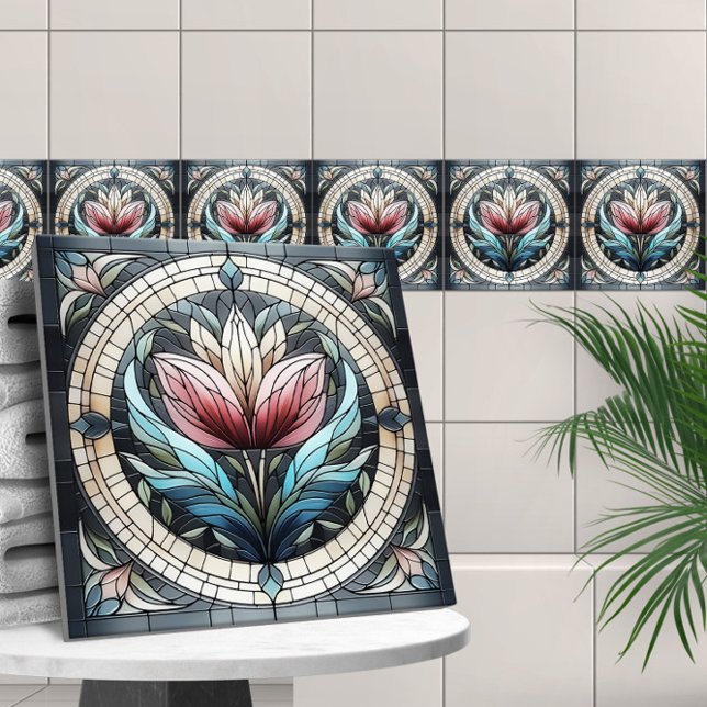 Azulejo Mosaico de vidrio teñido de flores de tulipán (Subido por el creador)