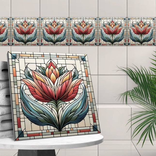 Azulejo Mosaico de vidrio teñido de flores de tulipán (Subido por el creador)
