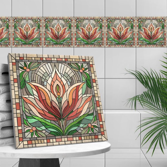 Azulejo Mosaico de vidrio teñido de flores de tulipán (Subido por el creador)