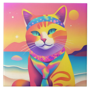 Azulejo Mosaico decorativo de dibujos de gatos coloridos
