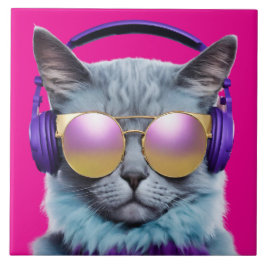 Azulejo Mosaico decorativo de gato turquesa