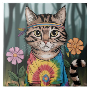 Azulejo Mosaico decorativo de gatos de paz tabby