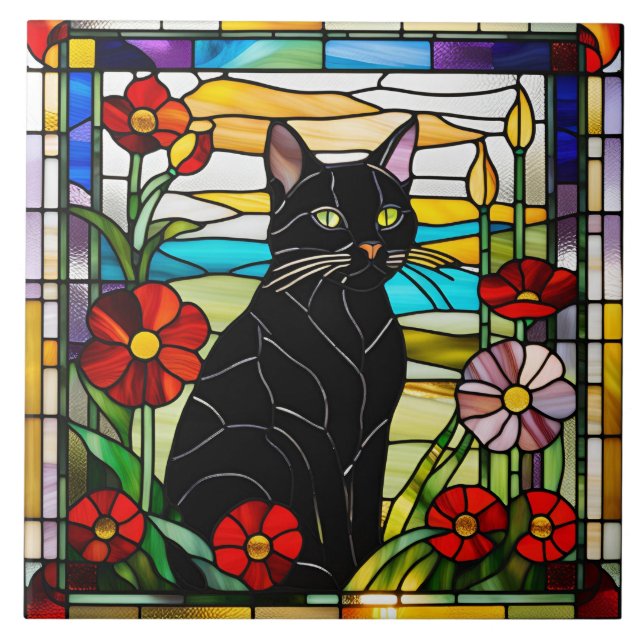 Azulejo Mosaico decorativo de vidrio manchado para gato ne (Frente)