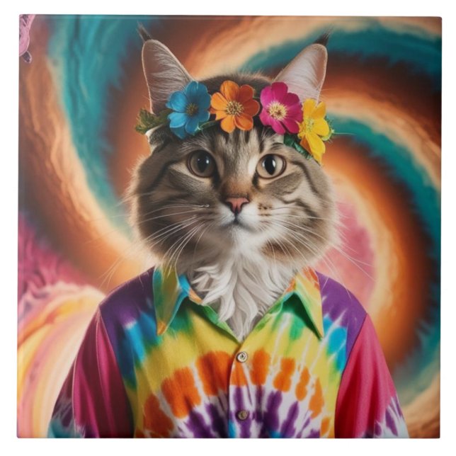 Azulejo Mosaico decorativo infantil de flores de tabby (Frente)