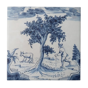 Azulejo Mosaico Delft tradicional con granjero y vaca-31
