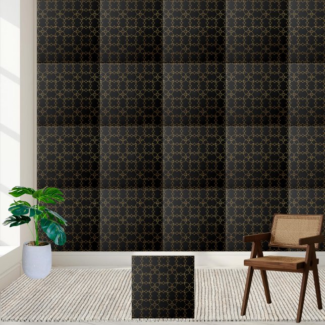 Azulejo Mosaico estético negro y oro geométrico (Aesthetic Black and Gold Geometric Tile)