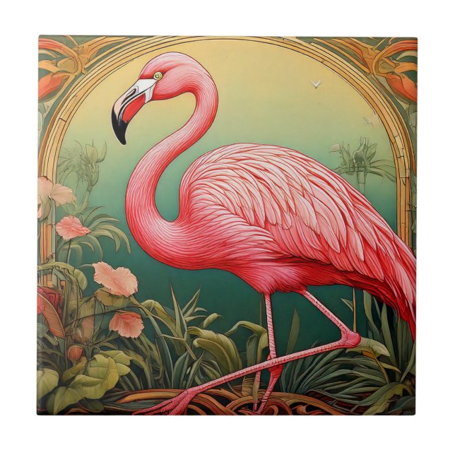 Azulejo Mosaico Flamingo Art Nouveau (Frente)