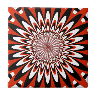 Azulejo Mosaico, Flor abstracta 5, Rojo, Negro, Blanco