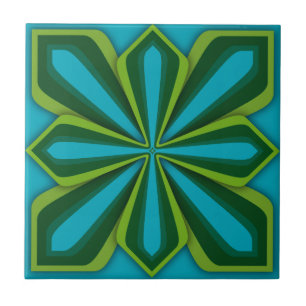 Azulejo Mosaico, Flor abstracta, verde de Chartreuse cian
