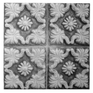 Azulejo Mosaico Floral Gris Rojo De Alivio Faux Portugués